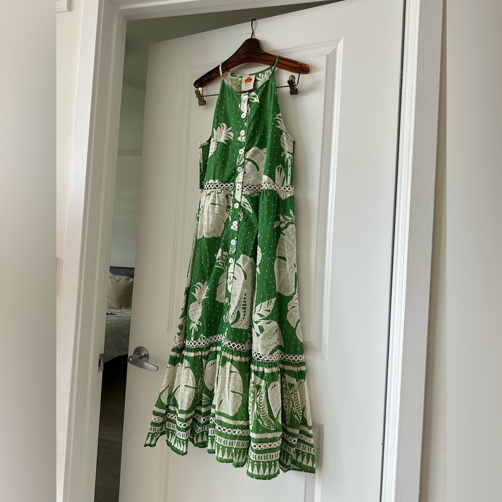 Farm Rio Lace Monsteras Embroidered Ruffle-Hem Midi Dress - Picture 4 of 10